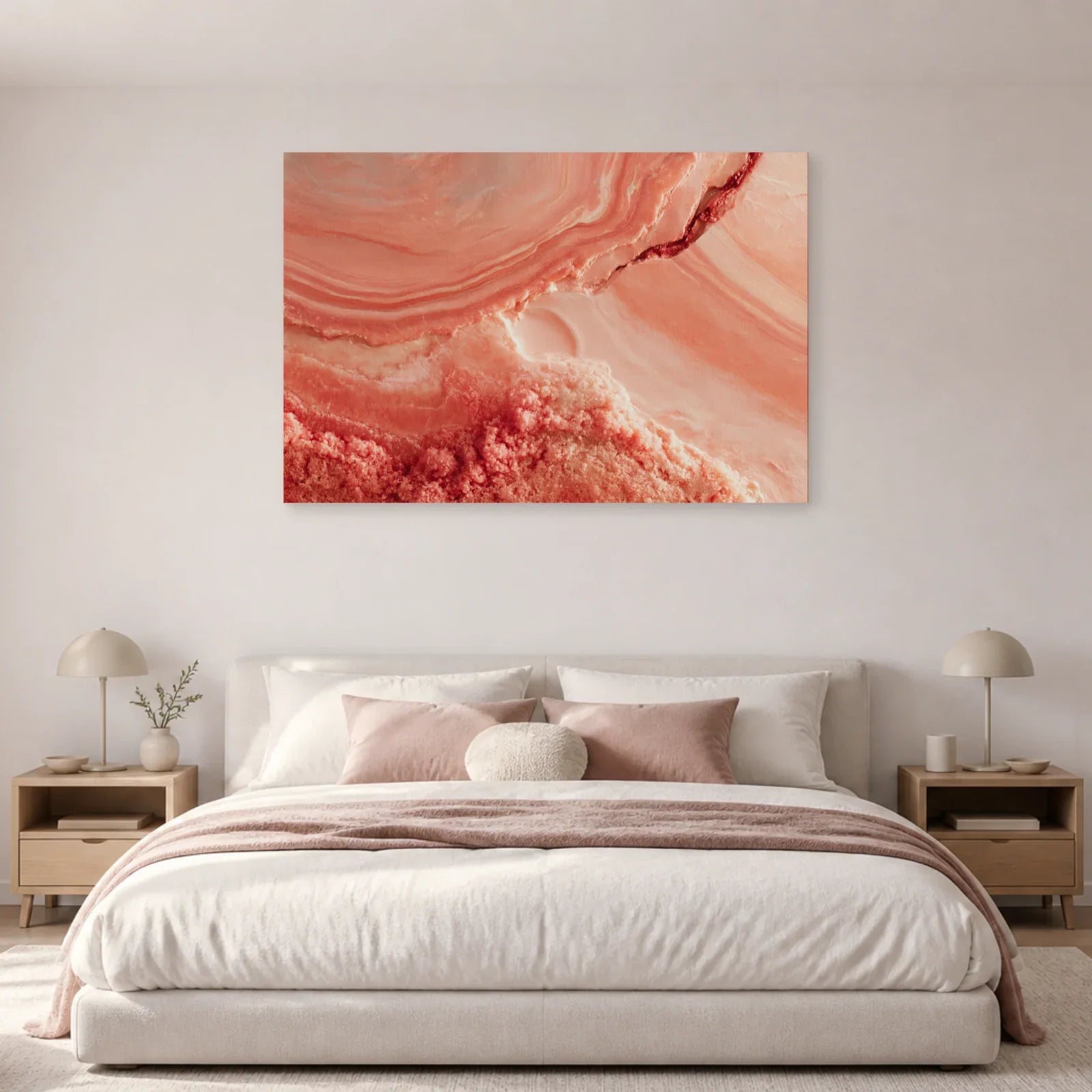 Tableau Vieux Rose Minéral présenté dans une chambre - Art Virtuoso