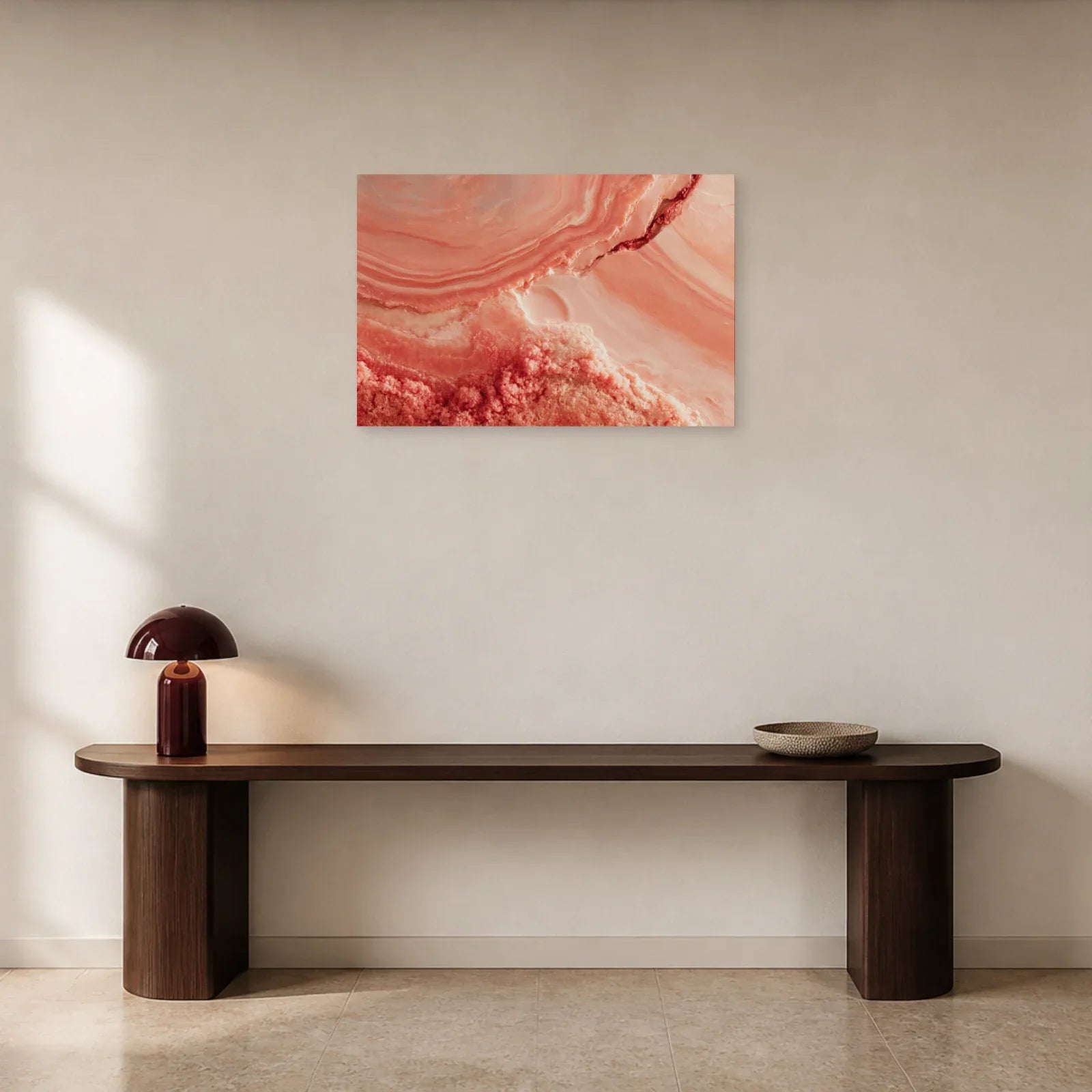 Tableau Vieux Rose Minéral présenté dans une entrée - Art Virtuoso