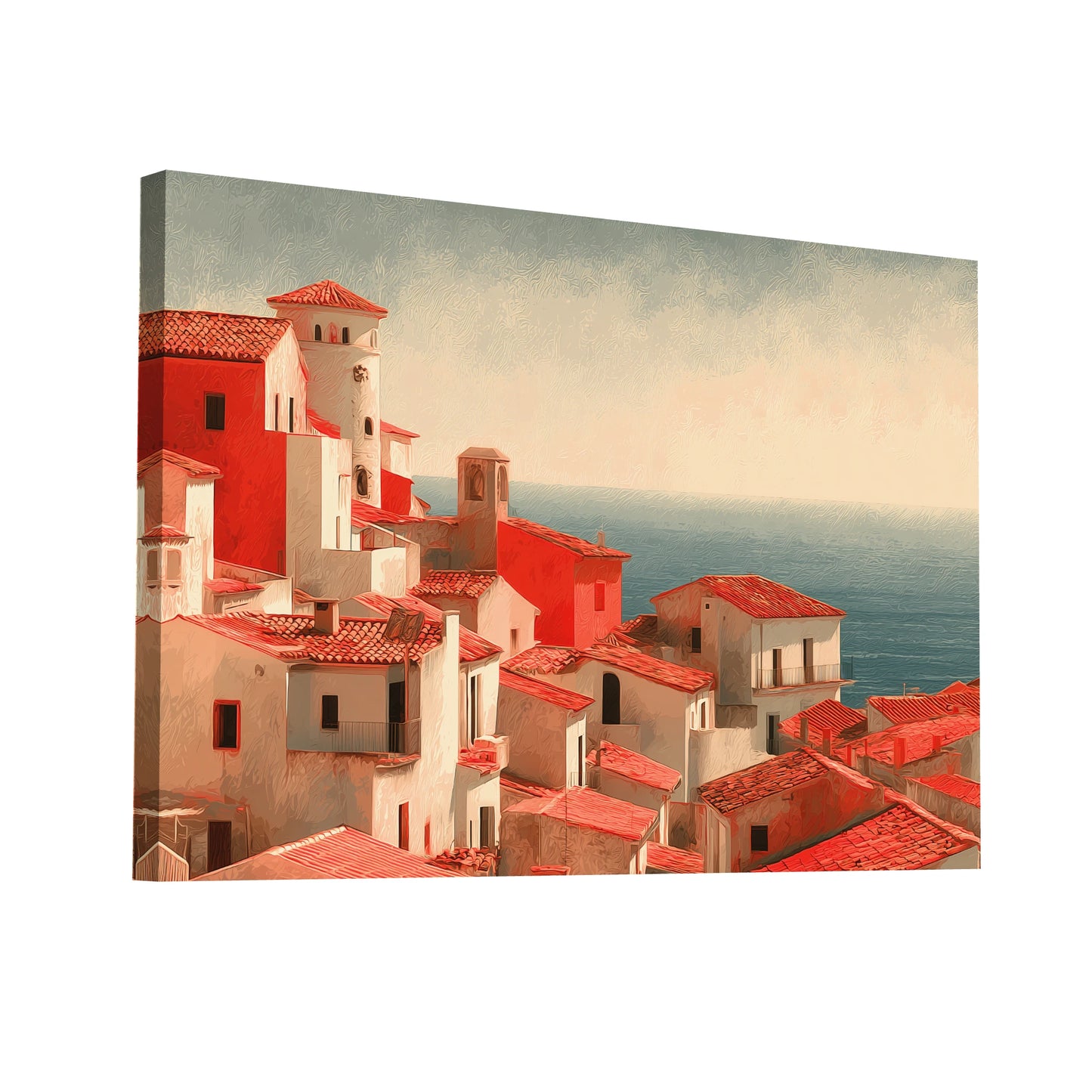 Product Hero 3D WebP Tableau Village Mediterraneen aux Toits de Terre Cuite - Art Virtuoso