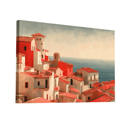 Product Hero 3D WebP Tableau Village Mediterraneen aux Toits de Terre Cuite - Art Virtuoso