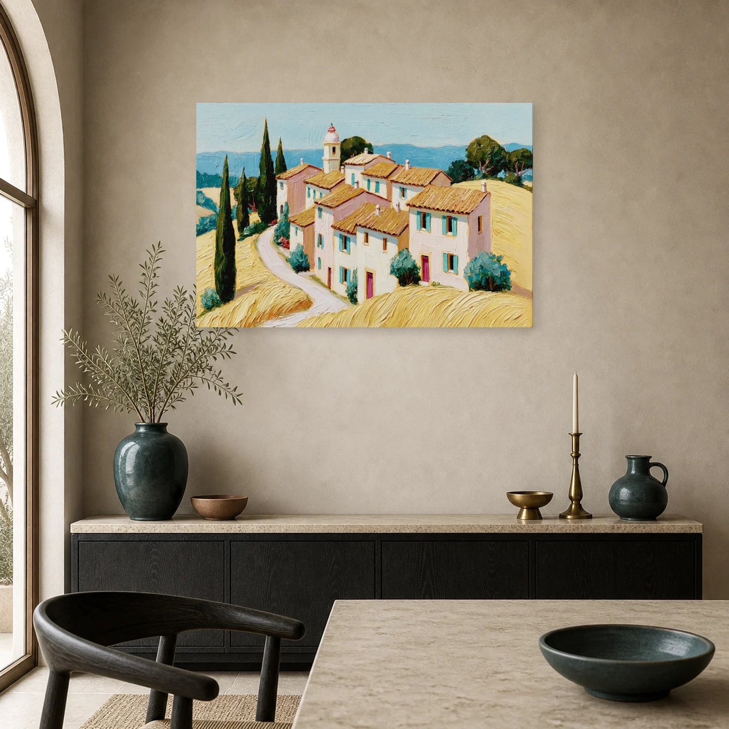 Tableau Village Provencal Peinture - Toits de Soleil dans une cuisine - Art Virtuoso
