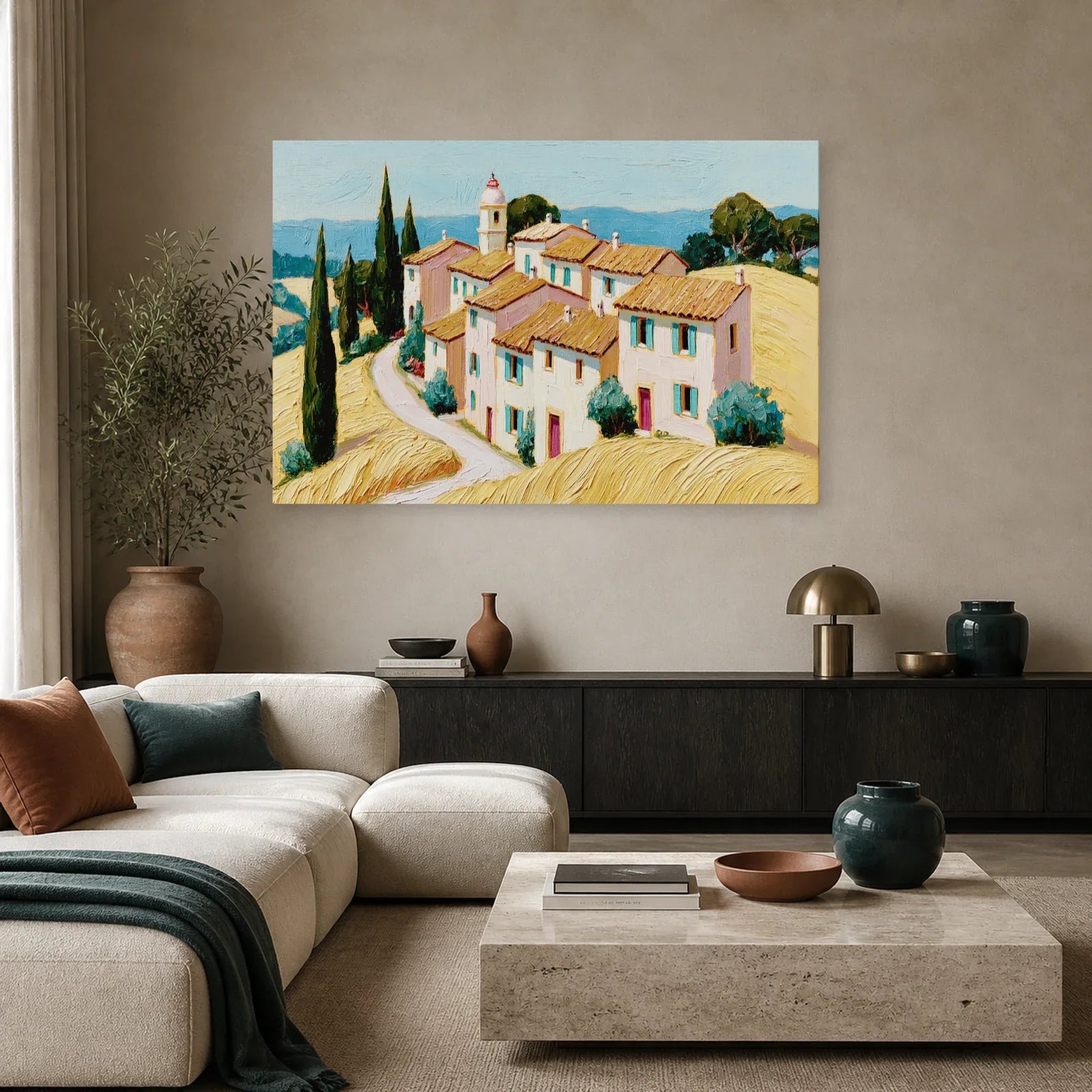 Tableau Village Provencal Peinture - Toits de Soleil dans un salon - Art Virtuoso