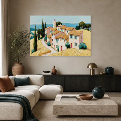 Tableau Village Provencal Peinture - Toits de Soleil dans un salon - Art Virtuoso