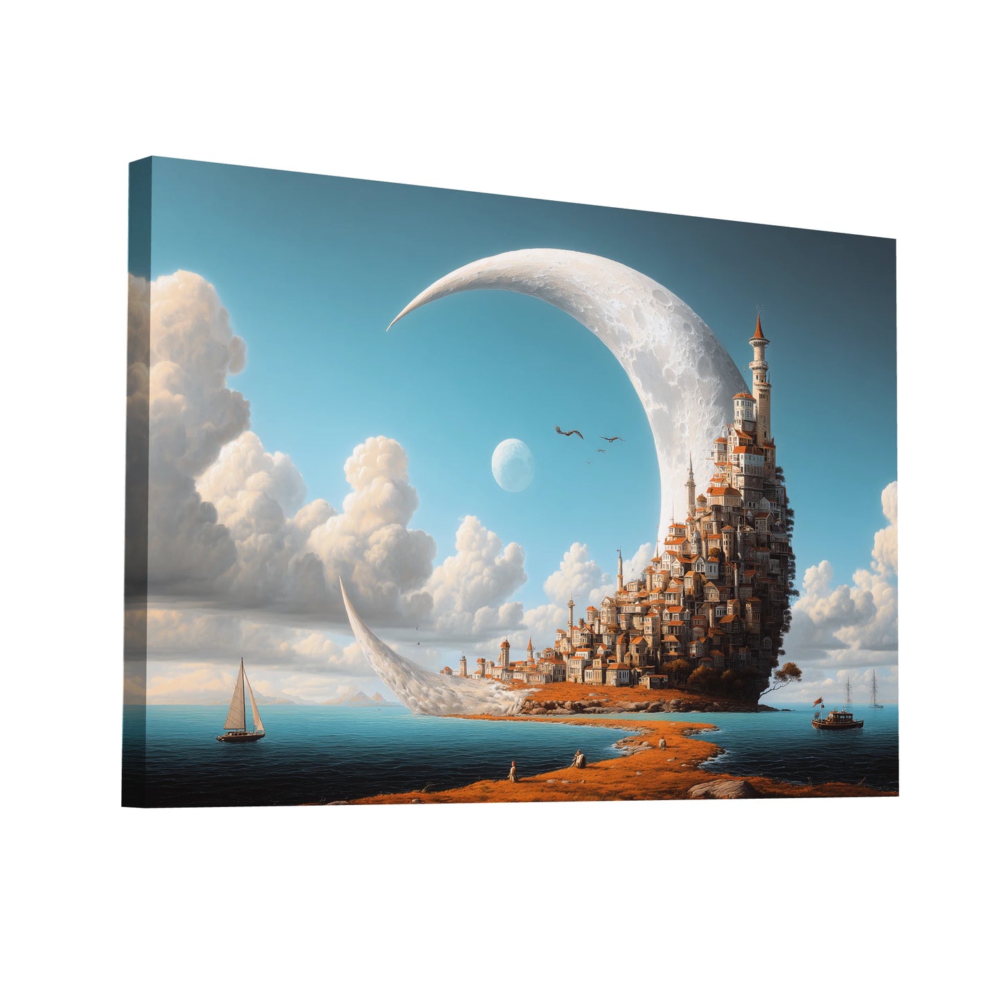 Product Hero 3D WebP Tableau Ville surréaliste Lunaire - Art Virtuoso