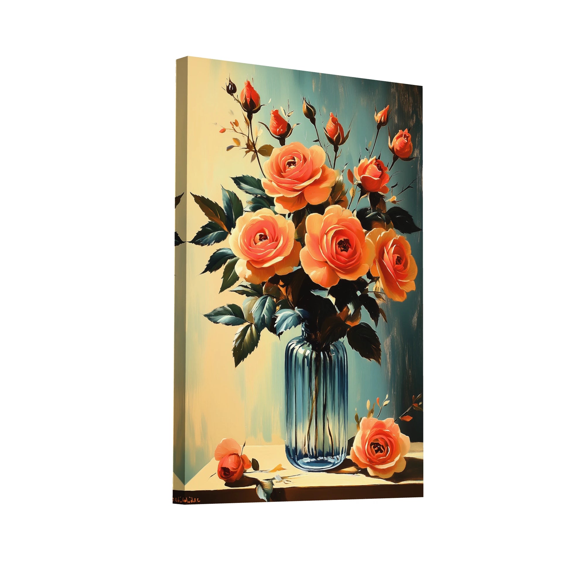 Product Hero 3D WebP Tableau Vintage Cuisine : Roses Abricot - Art Virtuoso