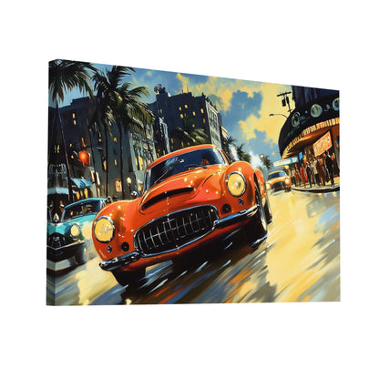 Product Hero 3D WebP Tableau Vintage Déco : Miami Sunset Drive - Art Virtuoso