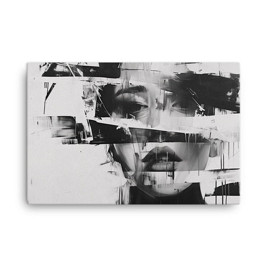 Tableau Visage Abstrait Contemporain en Noir et Blanc