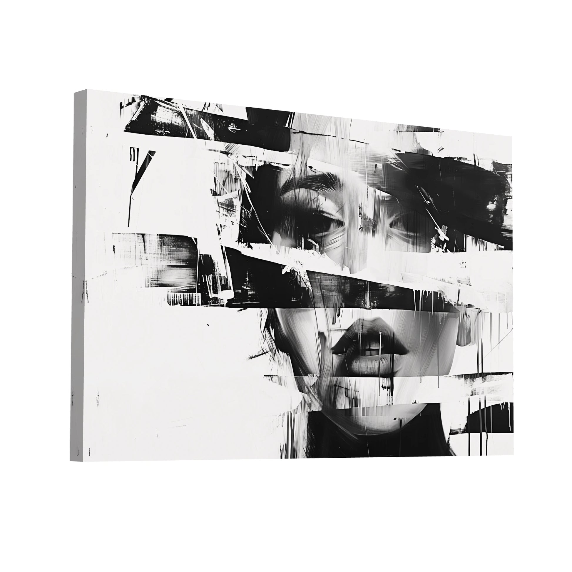 Product Hero 3D WebP Tableau Visage Abstrait Contemporain en Noir et Blanc - Art Virtuoso