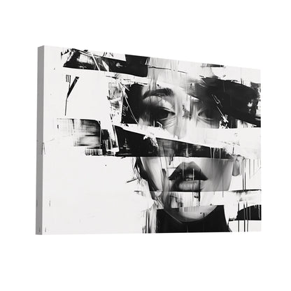 Product Hero 3D WebP Tableau Visage Abstrait Contemporain en Noir et Blanc - Art Virtuoso