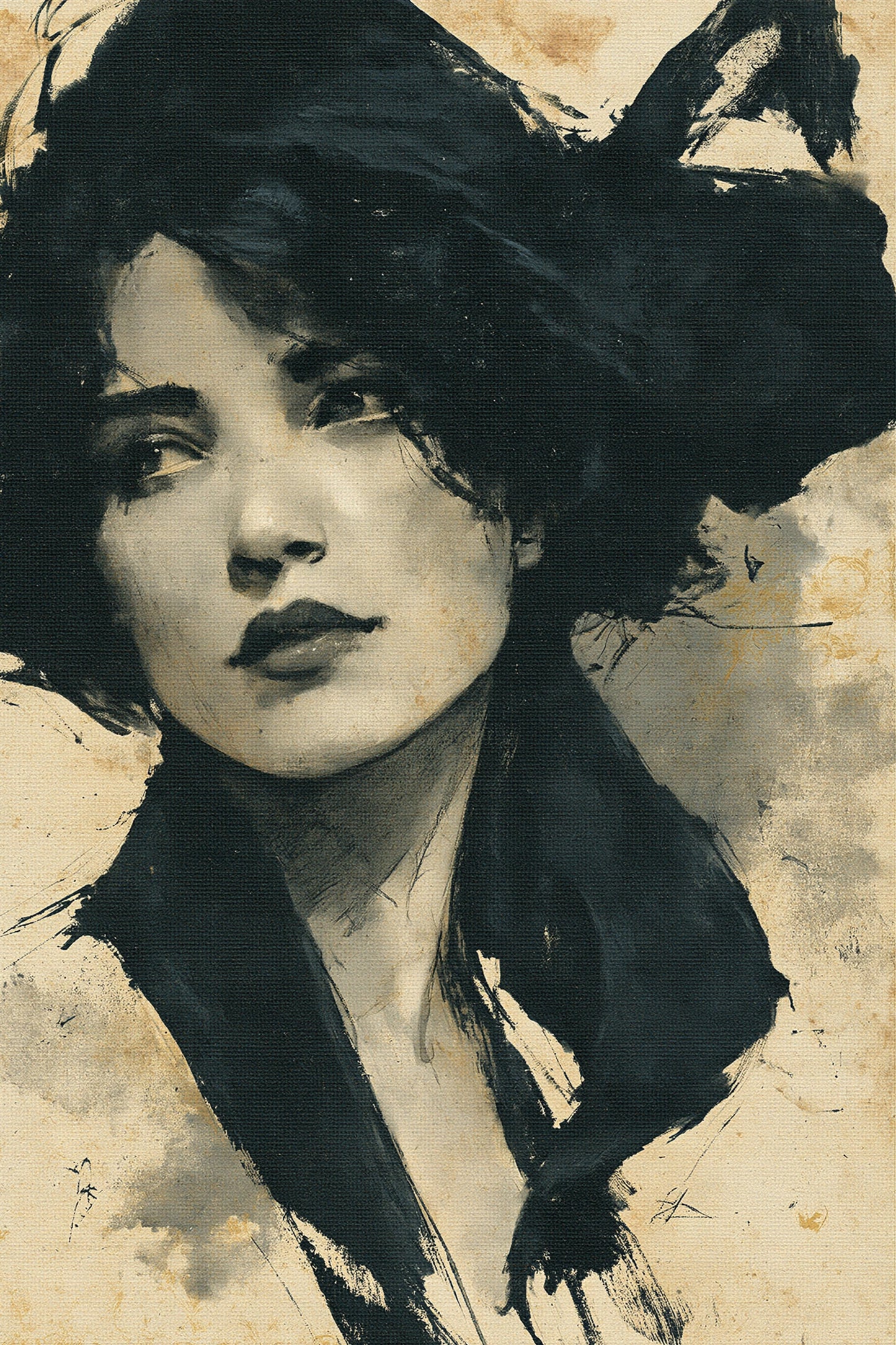 Tableau Visage Noir et Blanc - Encre et Patine - format M - Art Virtuoso