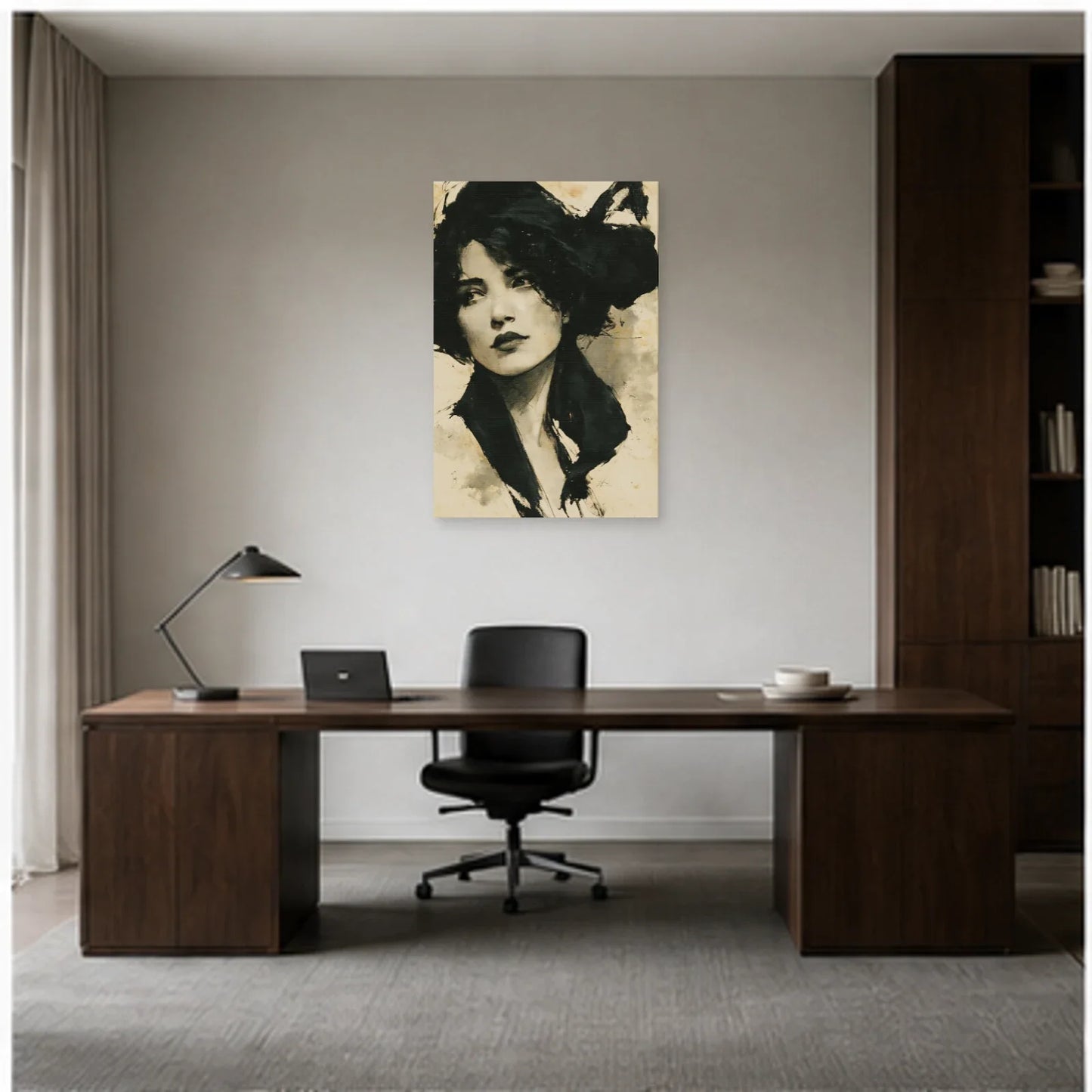 Tableau Visage Noir et Blanc - Encre et Patine dans un bureau - Art Virtuoso