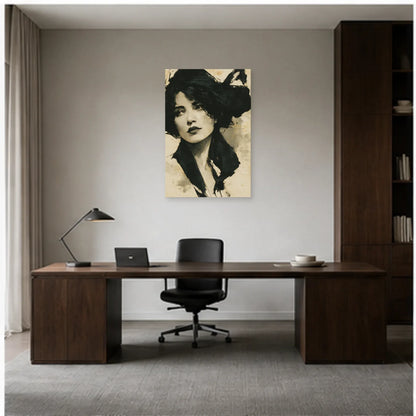 Tableau Visage Noir et Blanc - Encre et Patine dans un bureau - Art Virtuoso
