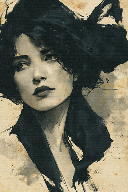 Tableau Visage Noir et Blanc - Encre et Patine - format S - Art Virtuoso