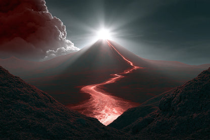 Tableau volcan rouge coulée de lave au format L