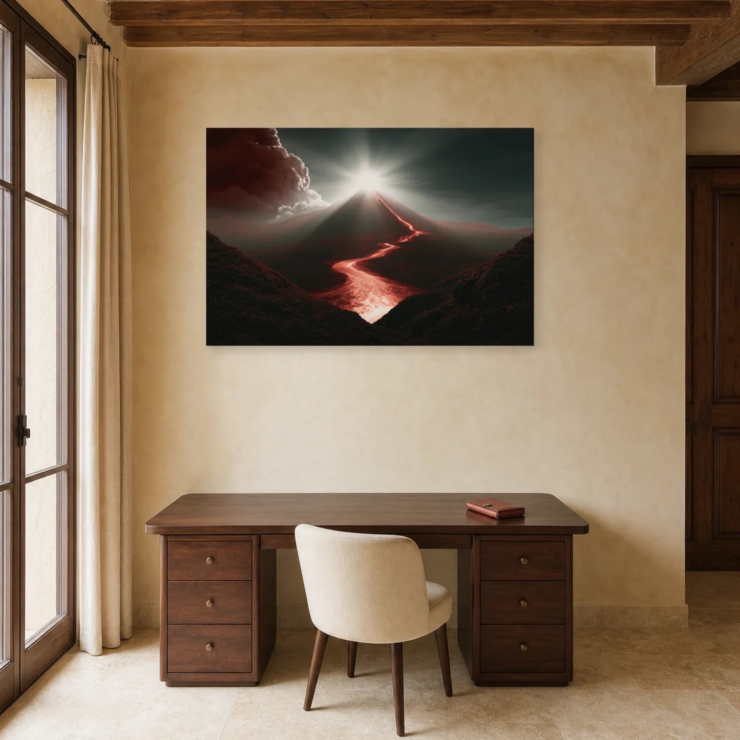 Tableau Volcan Rouge – Cratère Incandescent dans un bureau - Art Virtuoso