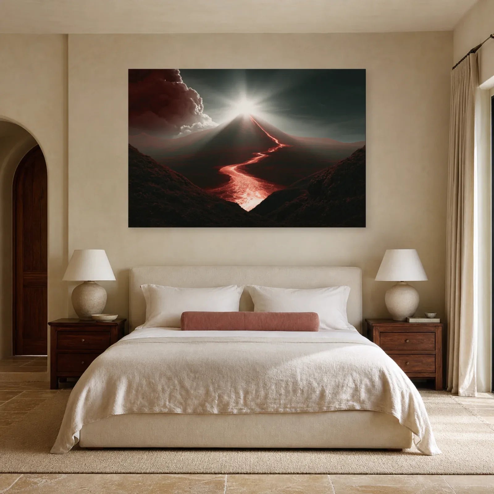 Tableau Volcan Rouge – Cratère Incandescent dans une chambre - Art Virtuoso
