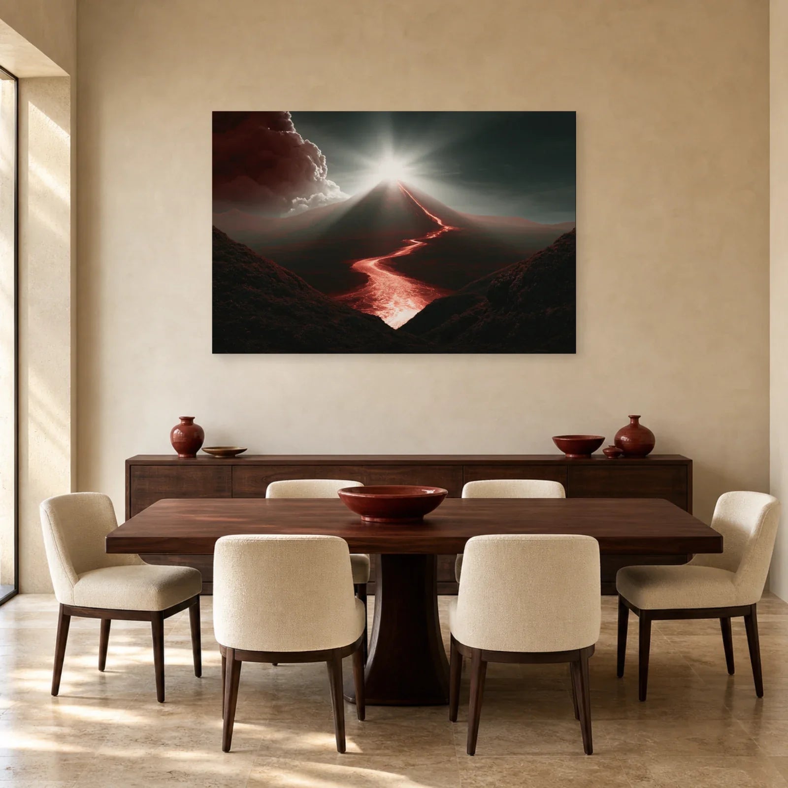 Tableau Volcan Rouge – Cratère Incandescent dans une salle à manger - Art Virtuoso
