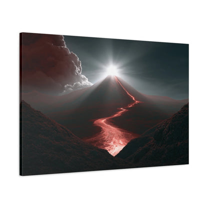 Tableau Volcan Rouge – Cratère Incandescent - toile 3D avec bords imprimés - Art Virtuoso