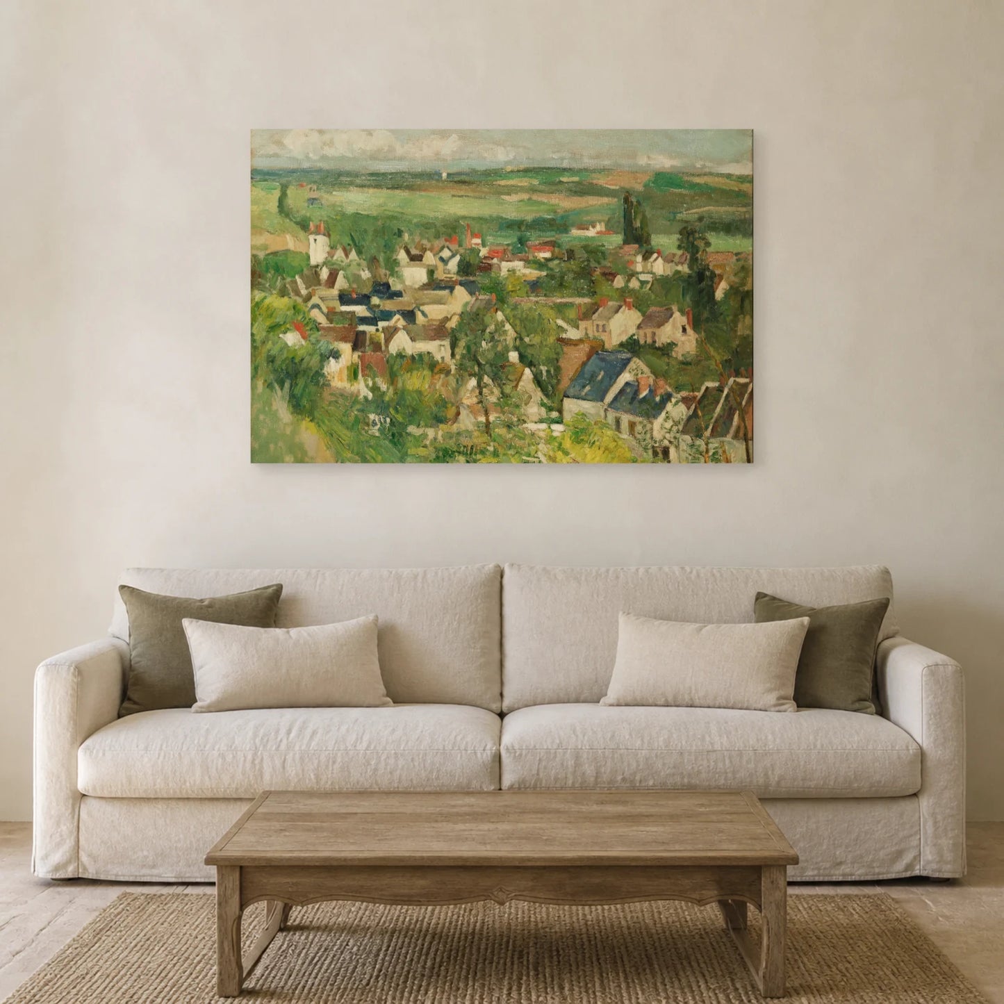 Tableau Vue panoramique d’Auvers – Paul Cézanne dans un salon - Art Virtuoso