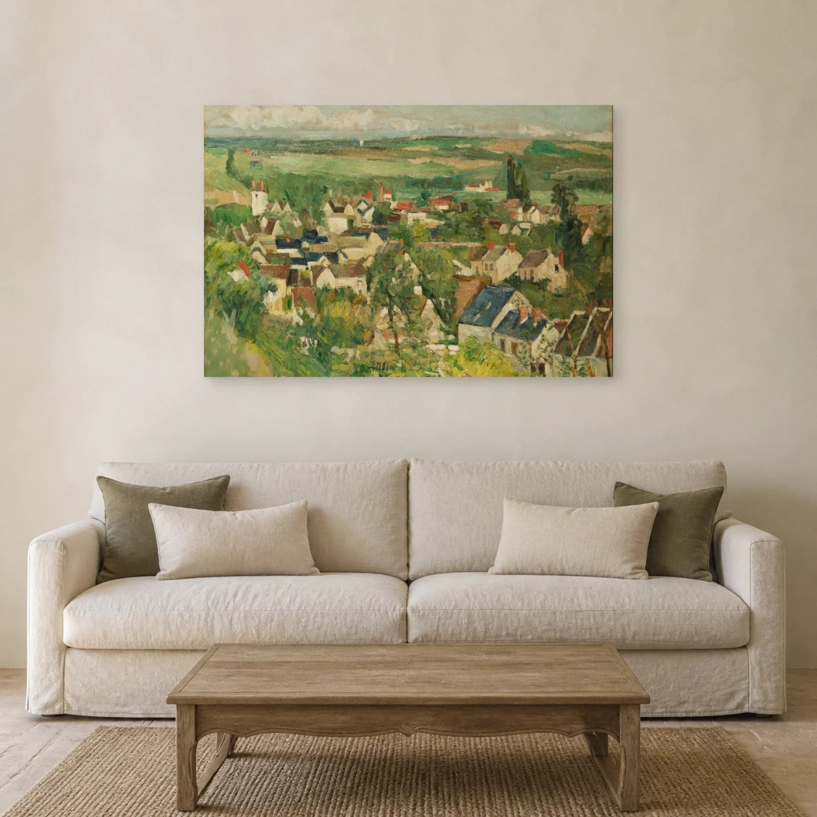 Tableau Vue panoramique d’Auvers – Paul Cézanne dans un salon - Art Virtuoso