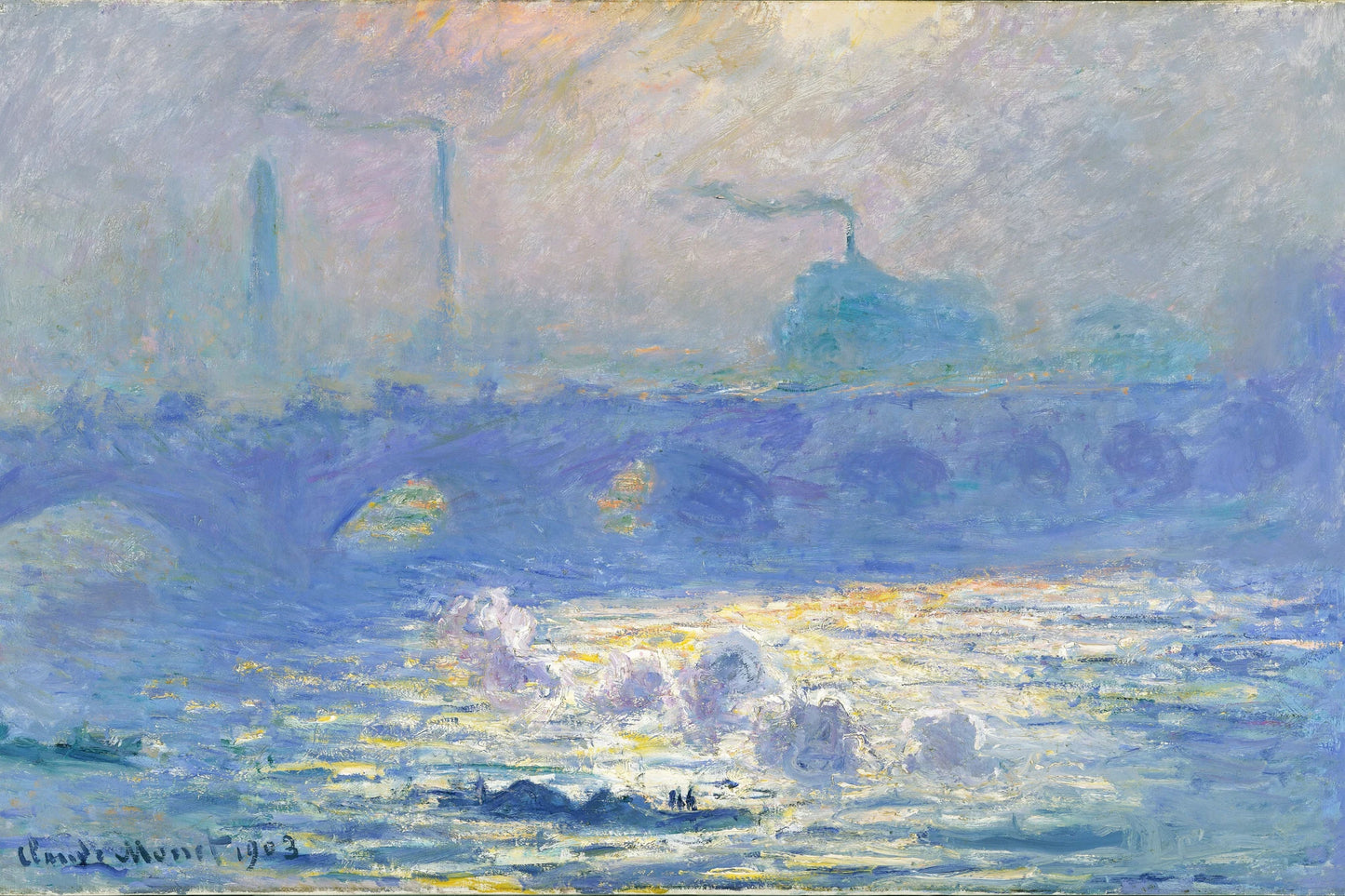 Tableau Waterloo Bridge, effet de soleil de Monet en bleus nacrés – format M