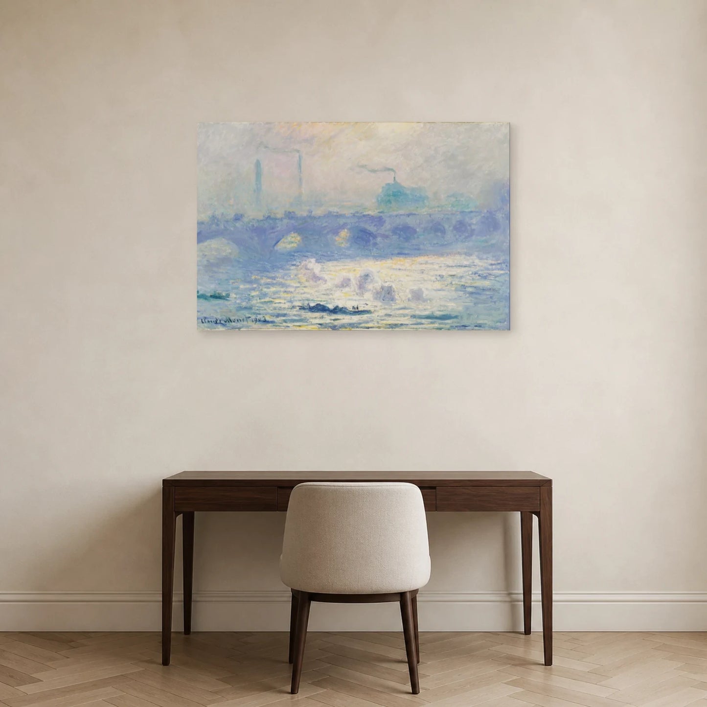 Tableau Waterloo Bridge, effet de soleil – Claude Monet dans un bureau - Art Virtuoso