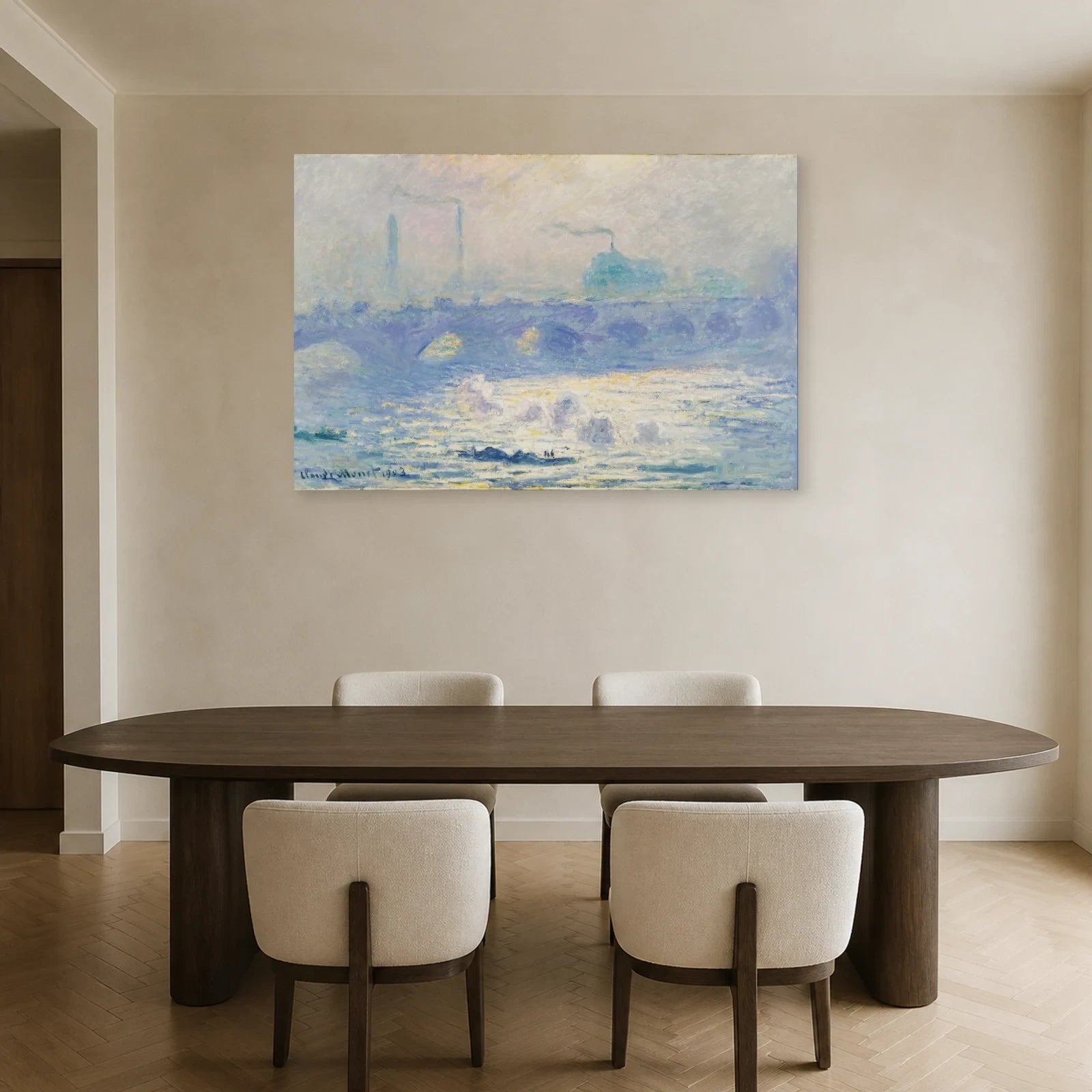 Tableau Waterloo Bridge, effet de soleil – Claude Monet dans une salle à manger - Art Virtuoso