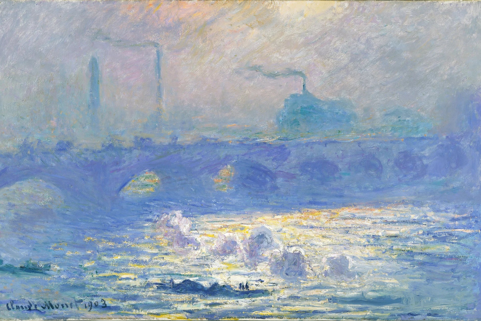 Tableau Waterloo Bridge, effet de soleil de Monet en bleus nacrés – format S