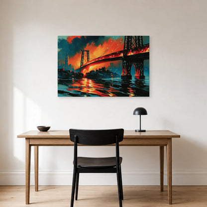 Williamsburg Bridge rouge orangé accroché dans un bureau