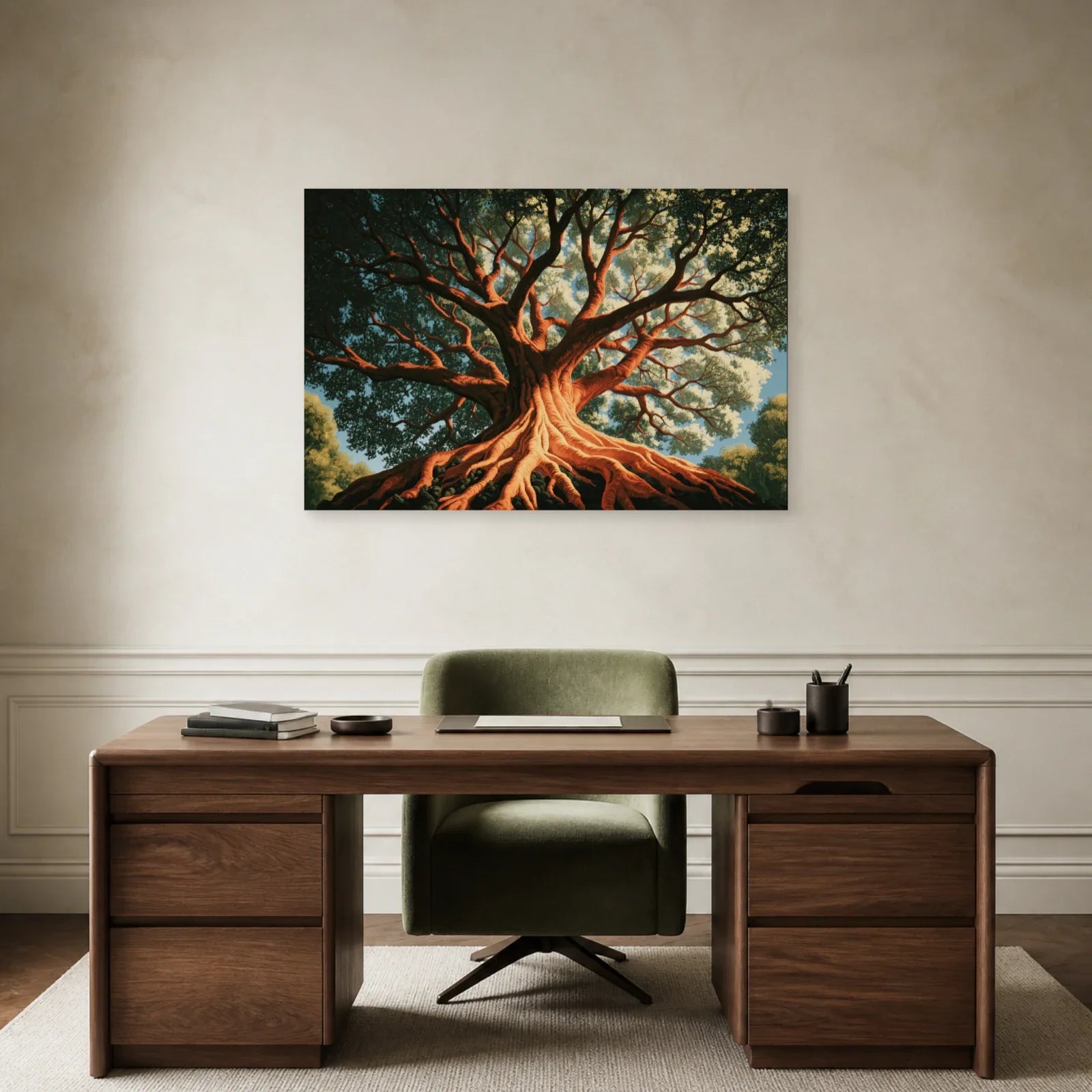 Tableau Yaxché Ceiba Maya Arbre de Vie présenté dans un bureau - Art Virtuoso