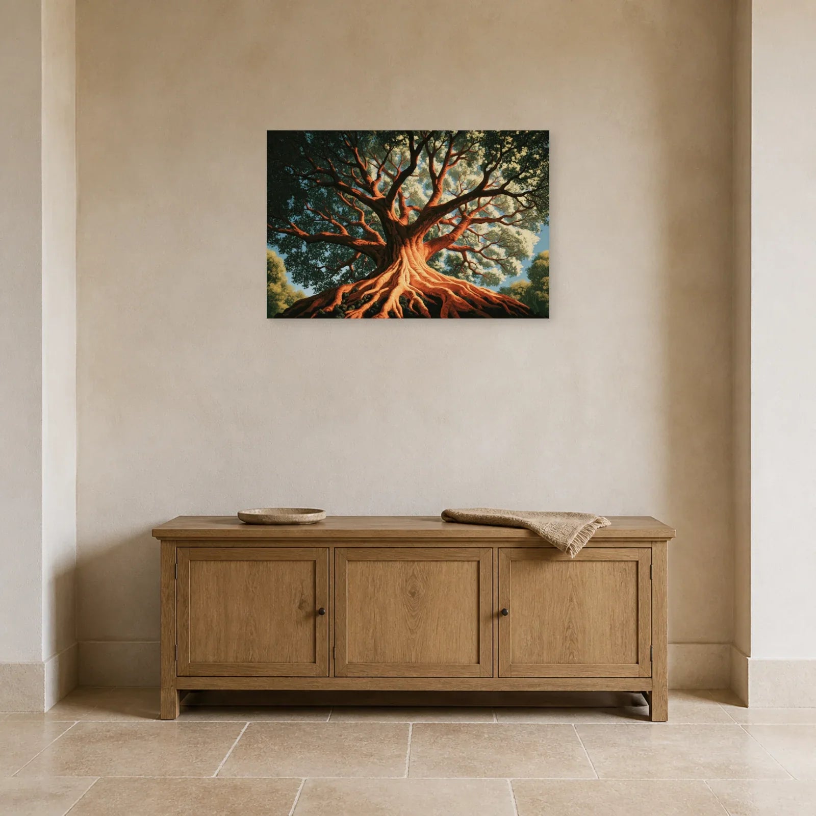 Tableau Yaxché Ceiba Maya Arbre de Vie présenté dans une entrée - Art Virtuoso