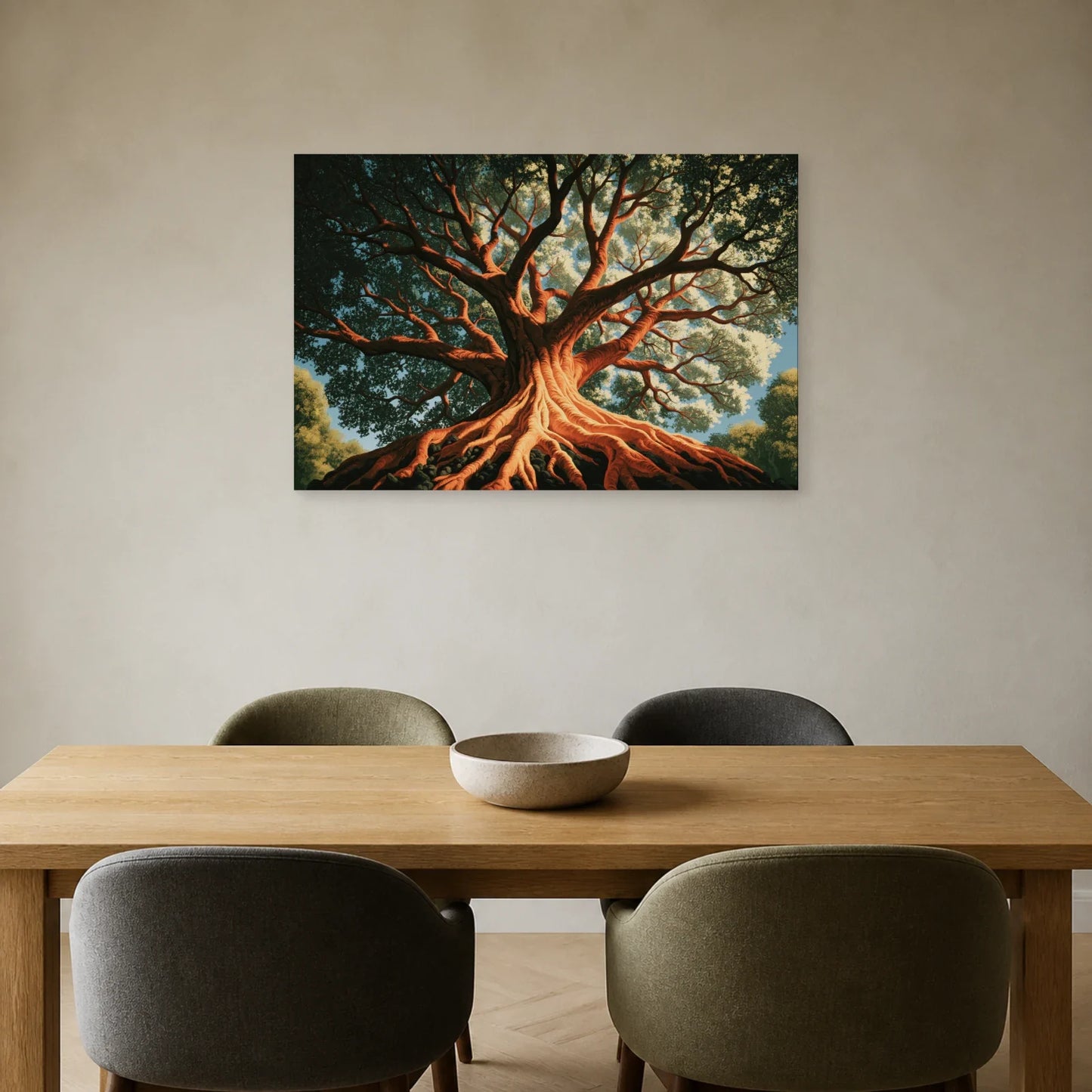 Tableau Yaxché Ceiba Maya Arbre de Vie présenté dans une salle à manger - Art Virtuoso