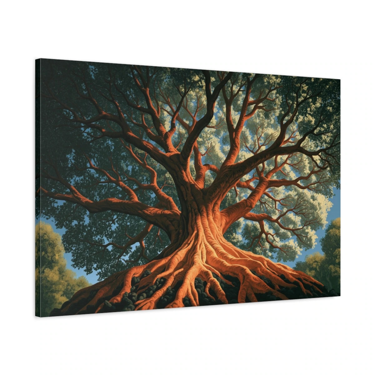Tableau Yaxché Ceiba Maya Arbre de Vie, vue latérale de la toile avec bords imprimés - Art Virtuoso