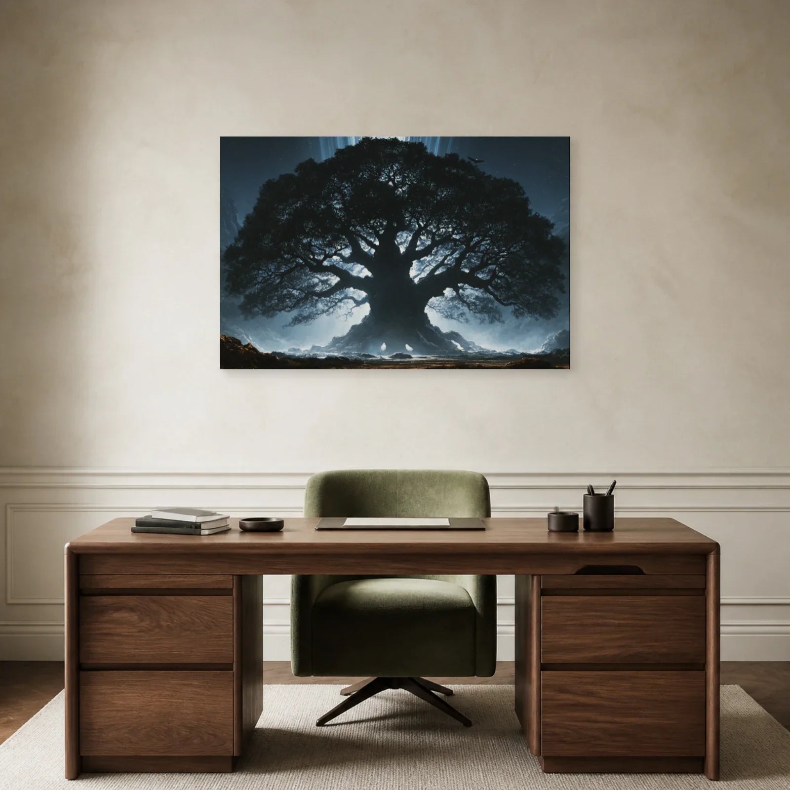 Tableau Yggdrasil Arbre de Vie présenté dans un bureau - Art Virtuoso