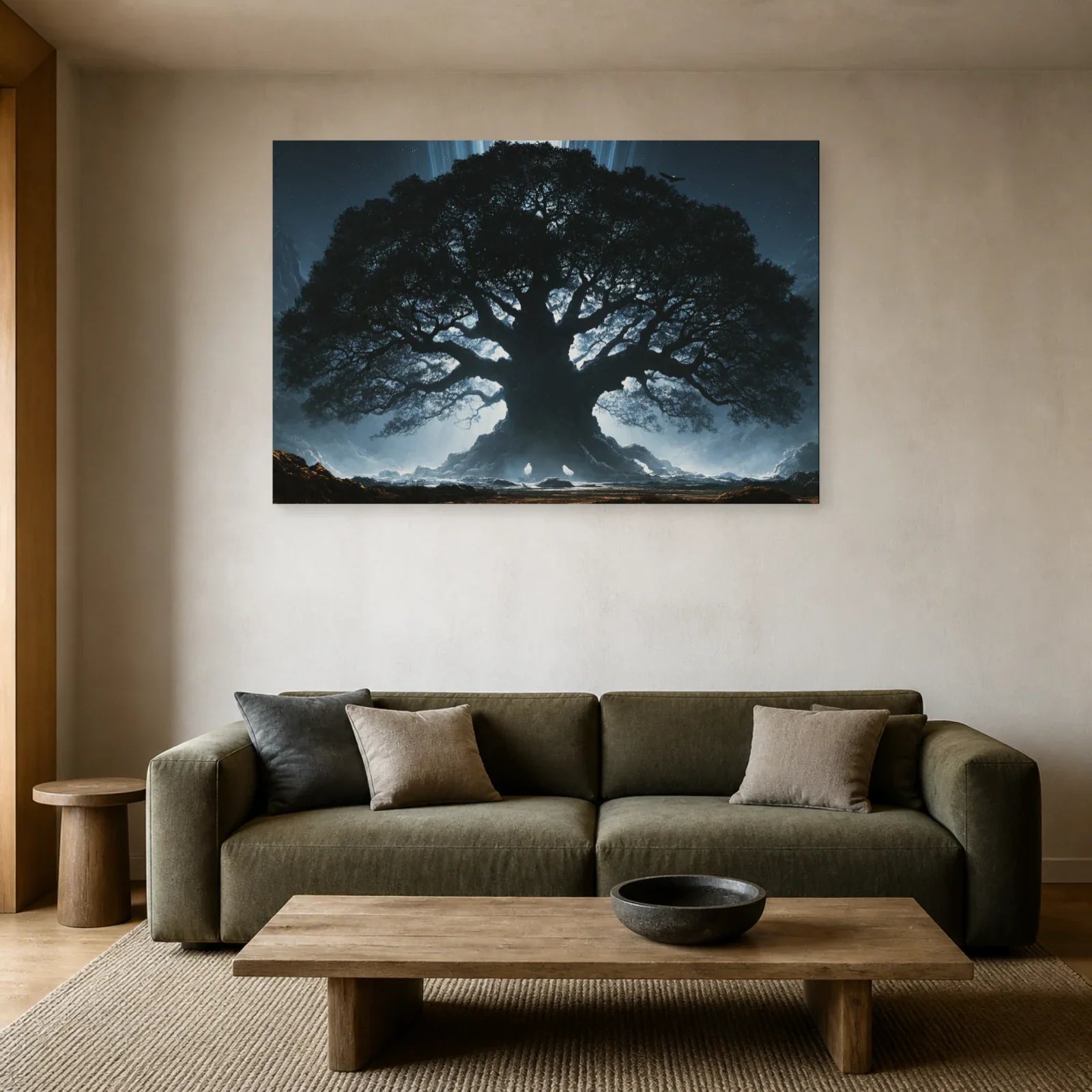 Tableau Yggdrasil Arbre de Vie présenté dans un salon - Art Virtuoso