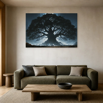 Tableau Yggdrasil Arbre de Vie présenté dans un salon - Art Virtuoso