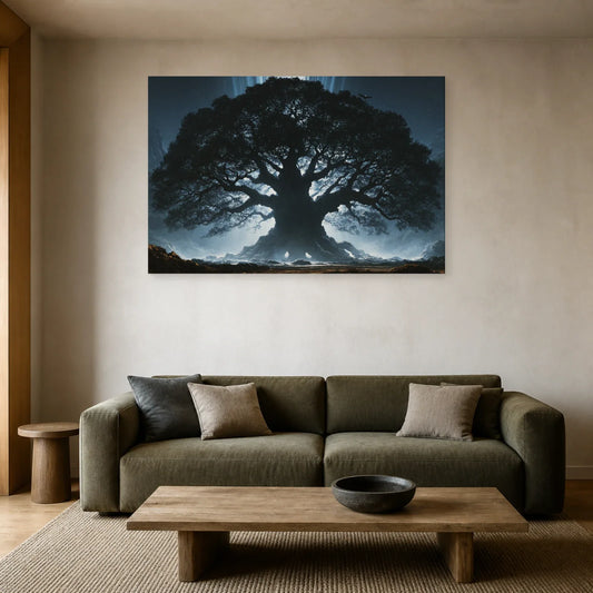 Tableau Yggdrasil Arbre de Vie présenté dans un salon - Art Virtuoso