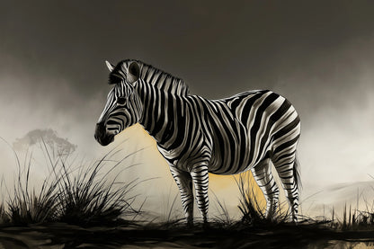 Tableau zèbre savane noir et blanc rayures graphiques - format M