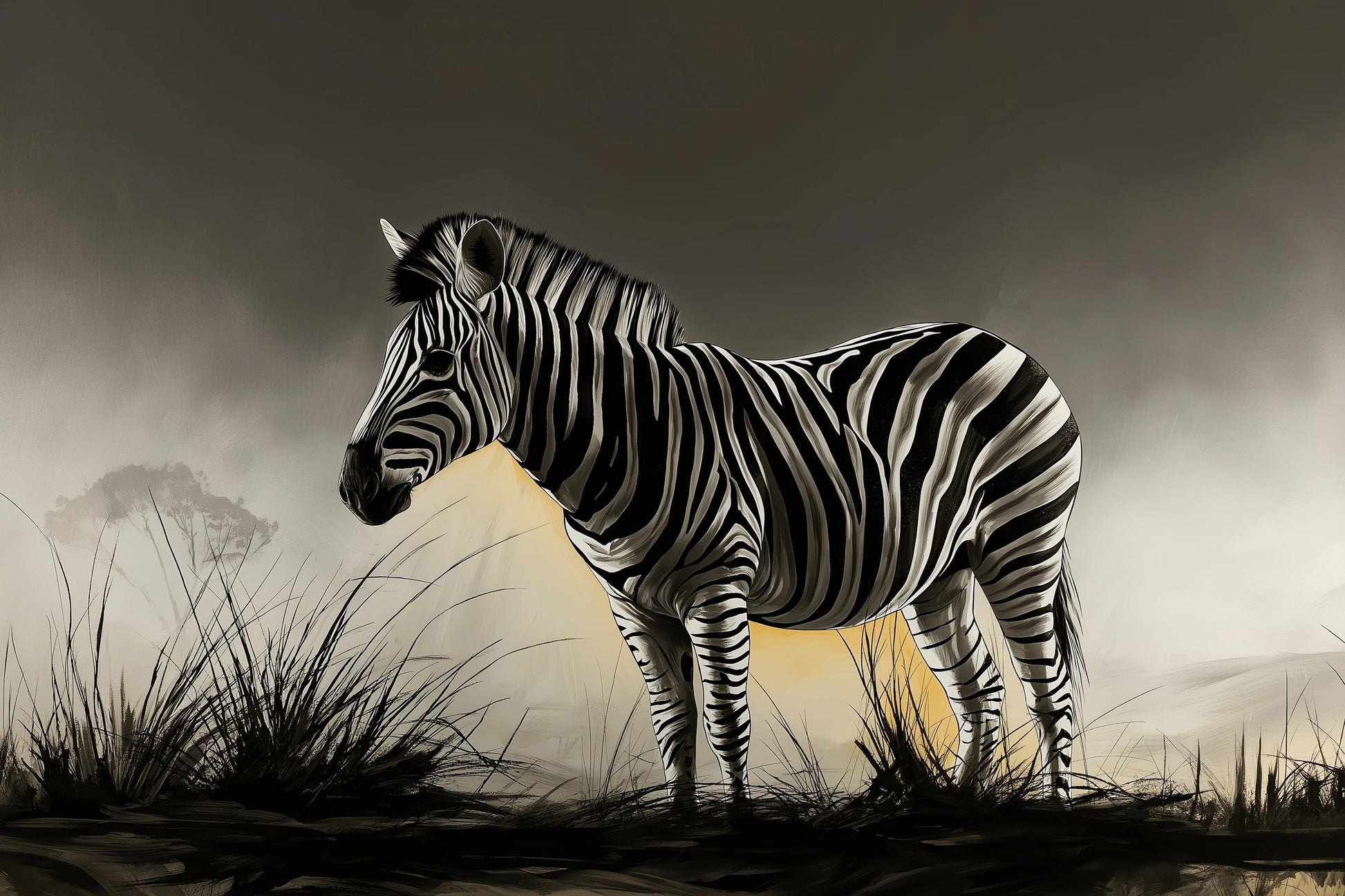 Tableau zèbre savane noir et blanc rayures graphiques - format S