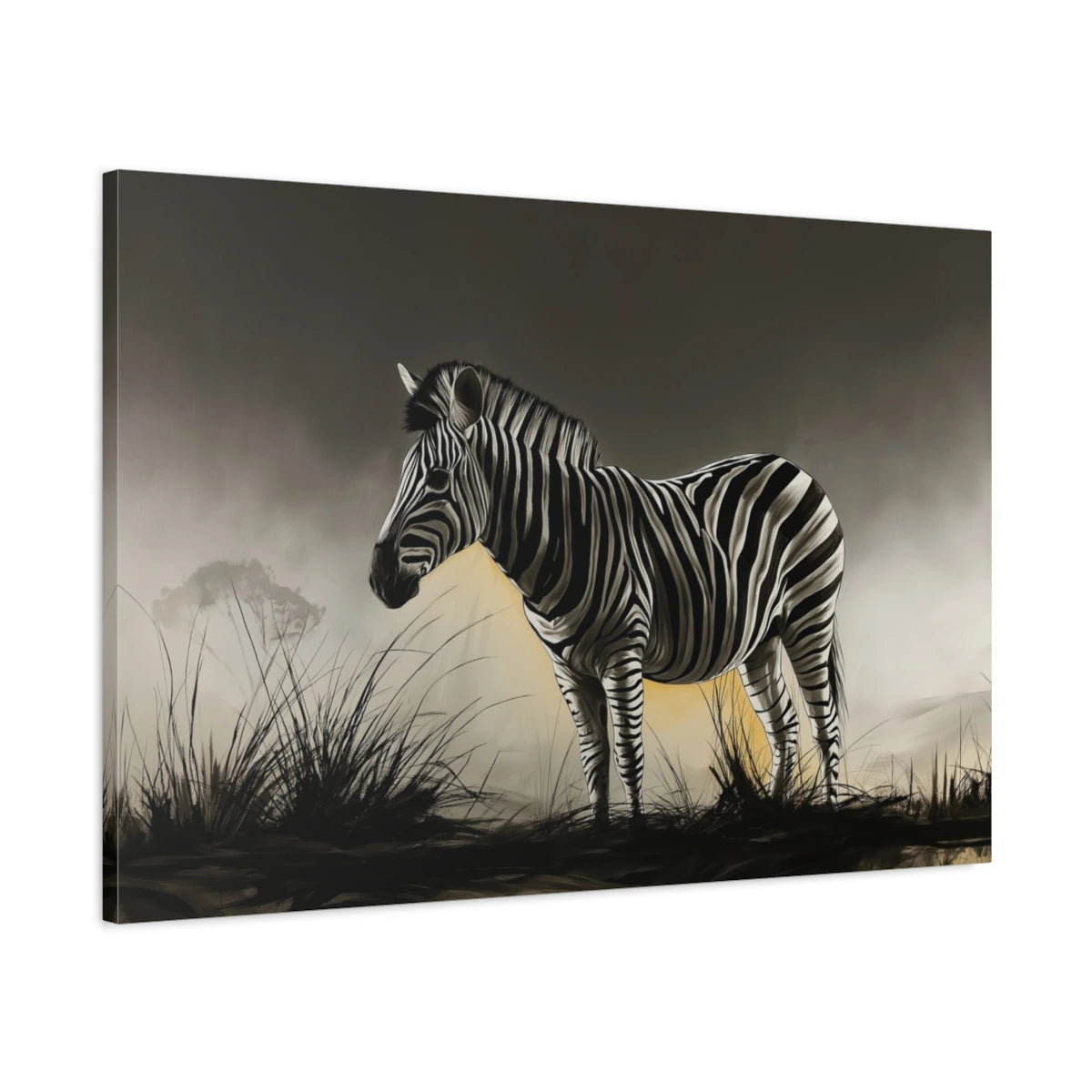 Tableau zèbre savane noir et blanc rayures graphiques - toile 3D avec bords imprimés visibles