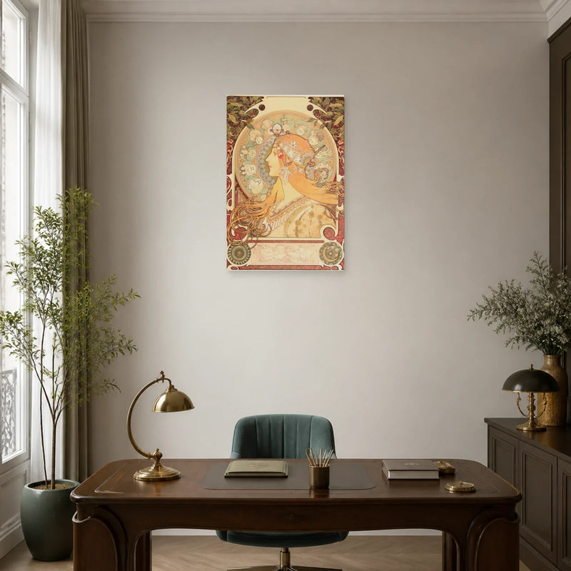 Muchas Tierkreis (La Plume) als Leinwandbild im Arbeitszimmer — Art Virtuoso