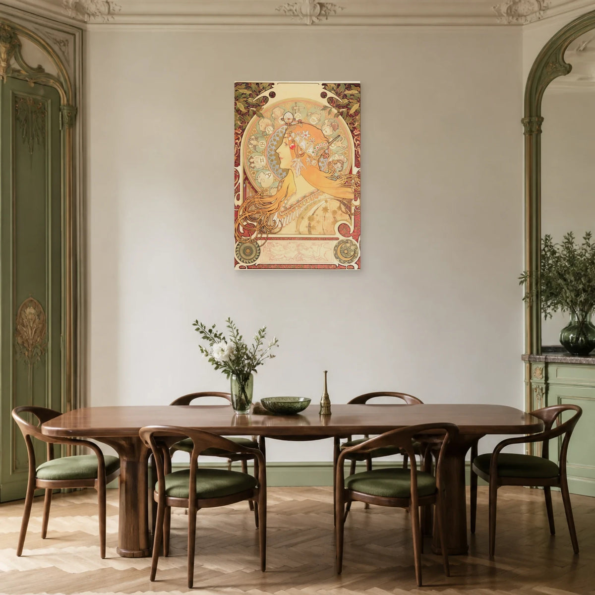 Tableau Zodiaque (La Plume) – Alphonse Mucha dans une salle à manger - Art Virtuoso