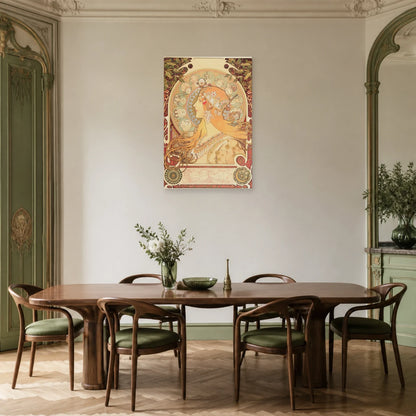 Tableau Zodiaque (La Plume) – Alphonse Mucha dans une salle à manger - Art Virtuoso