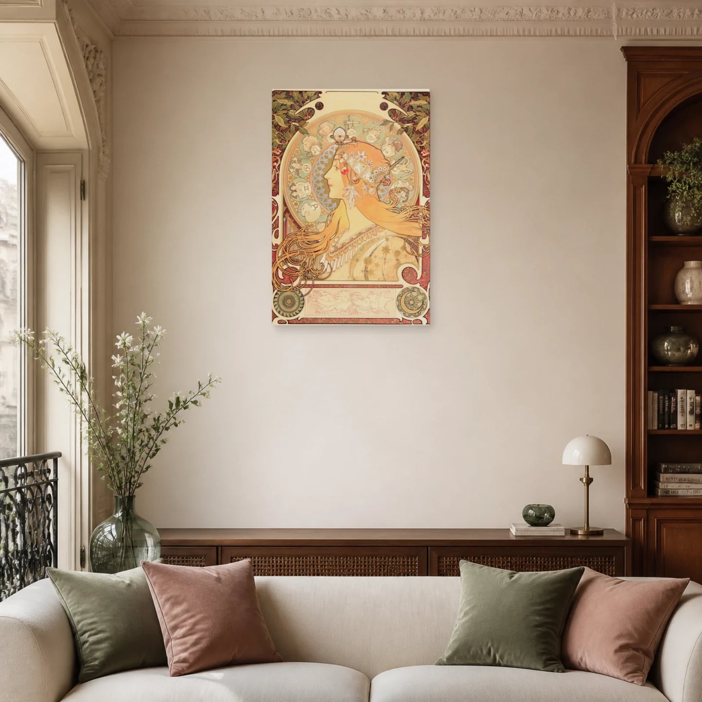 Tableau Zodiaque (La Plume) – Alphonse Mucha dans un salon - Art Virtuoso