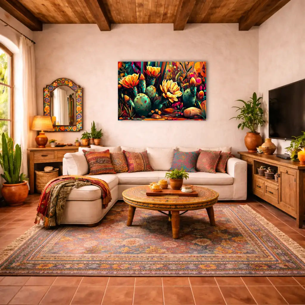 Blühender Mexiko-Kaktus – Wilde Blüte und Wüstenschönheit – Wandbild