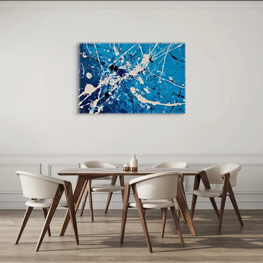 Tableau Abstrait Bleu et Blanc – Dripping