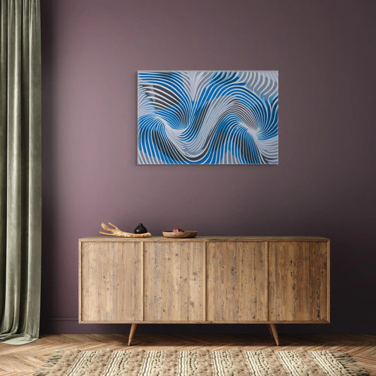 Tableau Abstrait Bleu Gris - Op Art  Art Virtuoso