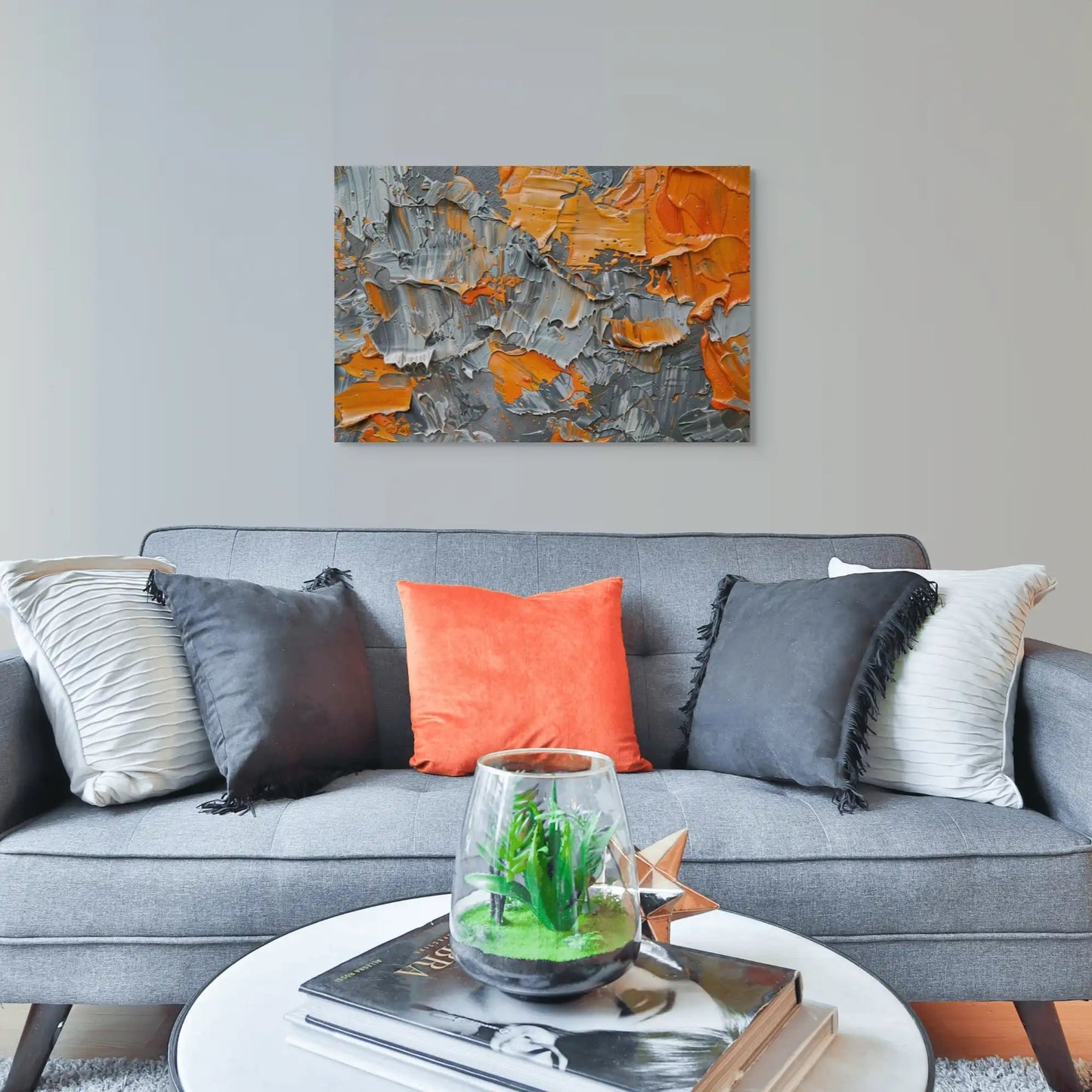 Tableau Abstrait Orange et Gris Art Virtuoso