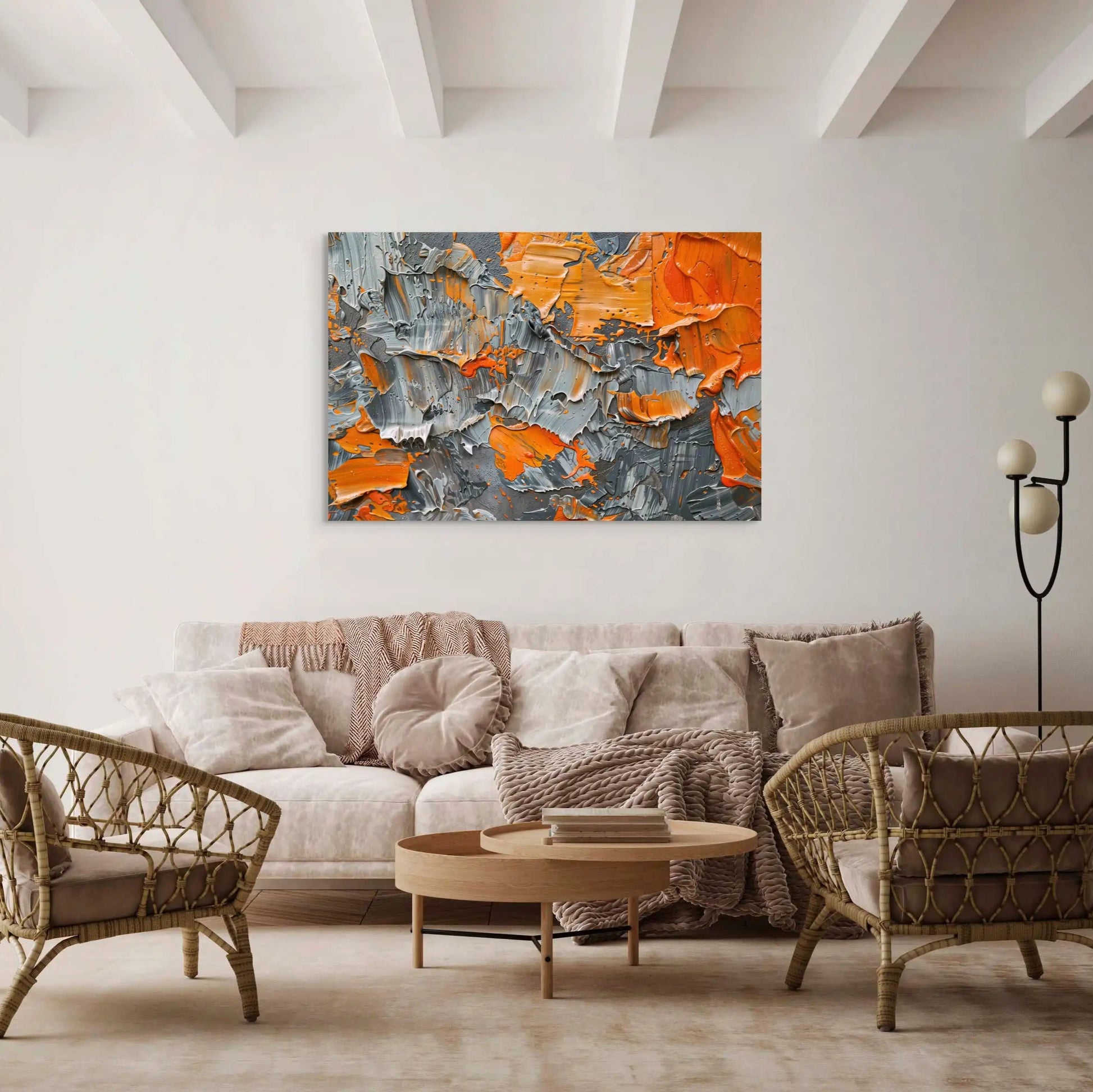 Tableau Abstrait Orange et Gris Art Virtuoso