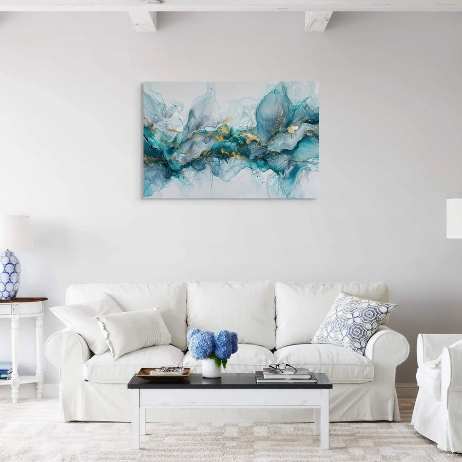 Abstraktes Wohnzimmer-Wandbild - Transzendenz Blau und Gold